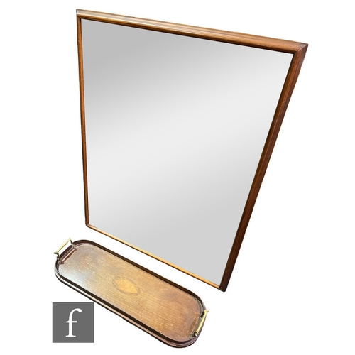 639 - A mahogany framed bevelled edge wall mirror, 76cm x 61cm, and a small Edwardian oval two handled ser... 