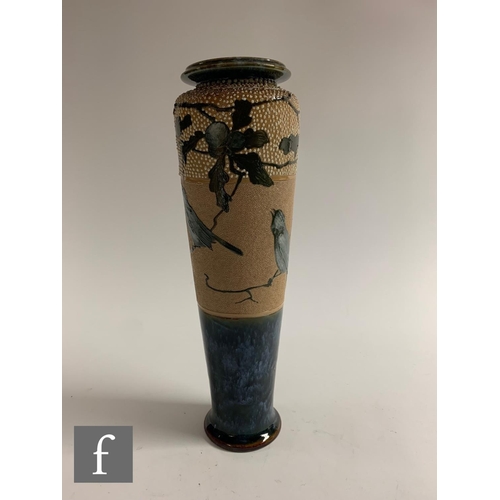 3 - A late 19th Century Doulton Lambeth vase by Florence Barlow, of tapered cylindrical form, pate sur p... 