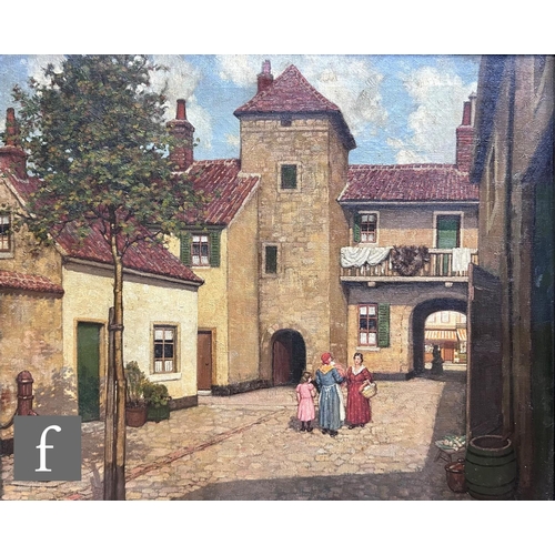 109 - FREDERICK MARRIOTT RE, ARCA (1860-1941) - 'A Courtyard, Moret, France', oil on canvas, signed and in... 