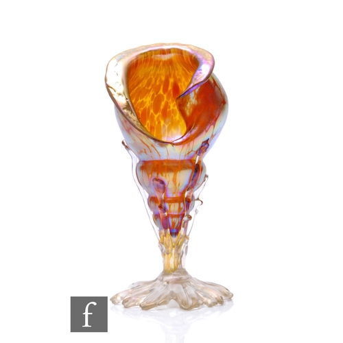 2 - Loetz - A late 19th Century Candia Papillion iridescent amber glass vase with silvered yellow splash... 