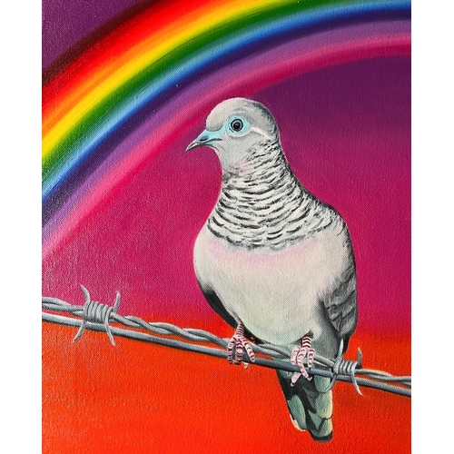 202 - Jodie Oakeshott (Artist) - 'After the Conflict, Peace and Dove', oil on canvas, framed, 41cm x 30.5c... 