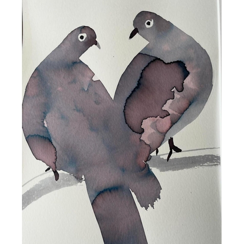 204 - Holly Cowie (Children's writer and illustrator) - 'Two Doves', ink and chinagraph pencil, 29cm x 20c... 