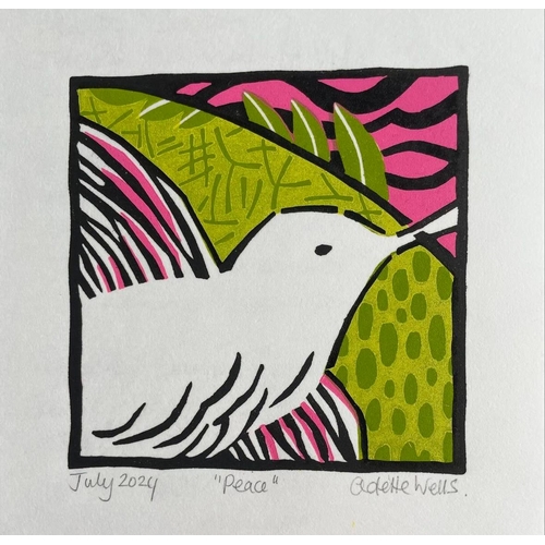 55 - Odette Wells (Artist and tile maker and decorator at Tiles of Stow) - 'Peace', lino Print, 10cm x 10... 