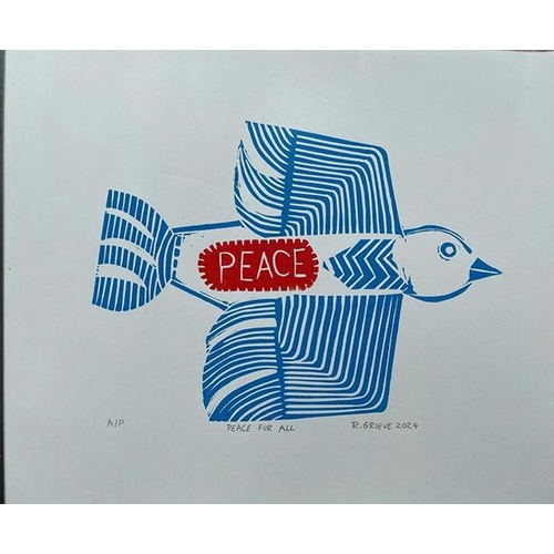 100 - Rob Grieves (Artist, printmaker, member of the Bath Society of Artists) - 'Peace for All', lino prin... 