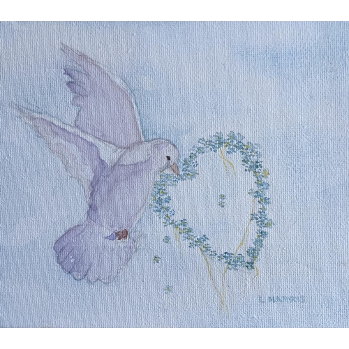 124 - Linda Harris (Artist) - 'Forget Me Not', watercolour on canvas, unframed, 15cm x 25cm.