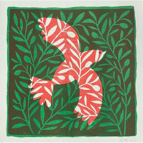 38 - Emily Rand (Artist and illustrator) - 'Dove over Gaza', risograph print, framed, 30cm x 30cm, frame ... 