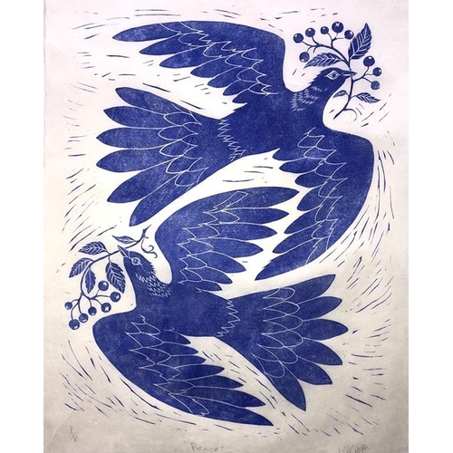 4 - Diana Catchpole (Illustrator and printmaker) - Lino print on lakto paper, framed, 44cm x 32cm, frame... 