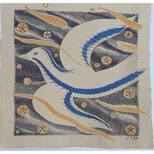 96 - Steven Jenkins (Artist, printmaker and ceramicist) - 'Night Dove', ink painting and pen on handmade ... 