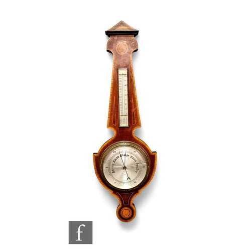 540 - An Edwardian satinwood crossbanded and line inlaid aneroid barometer by T A Reynoldson Son & Co ... 