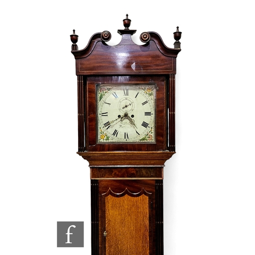 541 - A mid 19th Century oak and mahogany cross banded longcase clock by M Palin Worcester, enclosed by pi... 