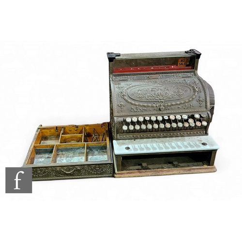 A National brass cash register, operates in pounds, shillings and pence, width 43cm.