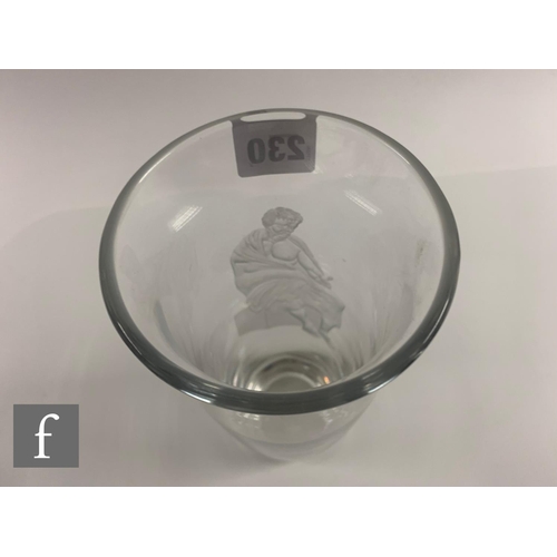 369 - A crystal glass vase, in the manner of Webb, of sleeve form, Intaglio cut with a figure of a robed m... 