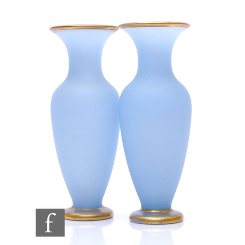 420 - A pair of late 19th Century Stourbridge glass vases, possibly Richardsons, each of shouldered ovoid ... 