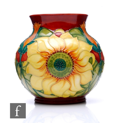 91 - A Moorcroft pottery Inca Sunflower vase designed by Rachel Bishop, circa 1994, of globe form, tubeli... 