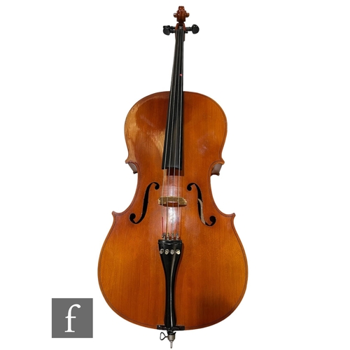 555 - A 20th Century 'Musima' 3/4 cello in zip canvas case, length 110cm.