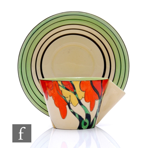 162 - Clarice Cliff - Honolulu - A large Conical shape tea cup and saucer circa 1933, hand painted with a ... 