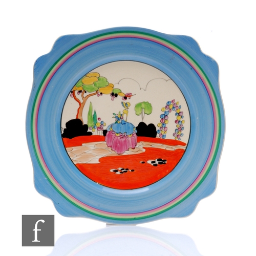 164 - Clarice Cliff - Applique Idyll - A large Leda shape plate circa 1931, hand painted with a Crinoline ... 