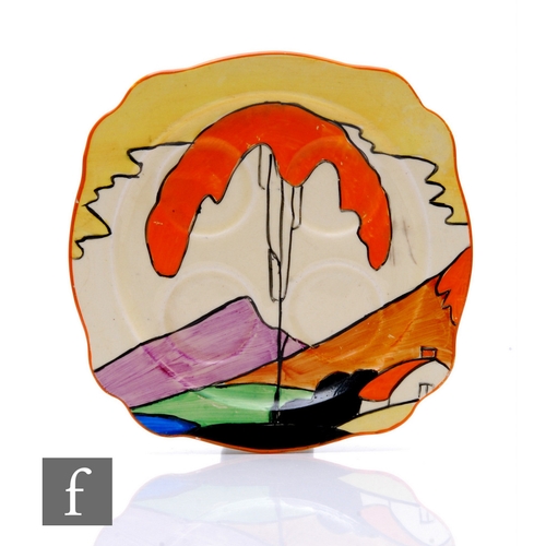 169 - Clarice Cliff - Mountain - A small Leda shape egg cup stand circa 1932, hand painted with a stylised... 