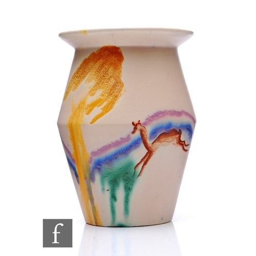 172 - Clarice Cliff - Oplaesque Stencil Deer - A shape 342 vase circa 1934, the angular body hand painted ... 