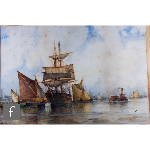 108 - FREDERICK JAMES ALDRIDGE (1850-1933) - Sailing vessels in a harbour, watercolour, signed, framed, 49... 