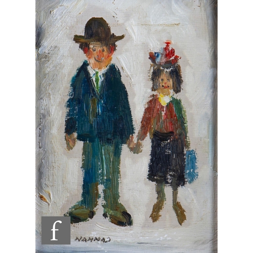 129 - DAVID NAHMAD (CONTEMPORARY) - 'The Happy Couple', oil on board, signed, framed, 18cm x 13cm, frame s... 