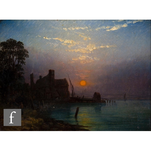 135 - ENGLISH SCHOOL (LATE 19TH CENTURY) - An estuary scene at dusk, oil on canvas, framed, 22cm x 29cm, f... 