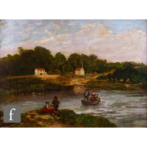 136 - EDWARD PRICE (1800-1885) - Figures crossing a river aboard a ferry, oil on canvas, signed and indist... 