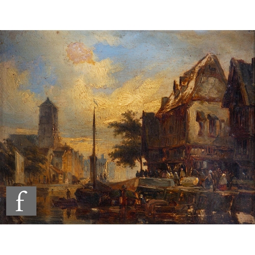 17 - ELIAS PIETER VAN BOMMEL (DUTCH, 1819-1890) - Dutch canal scene, oil on panel, framed, 15cm x 18cm, f... 