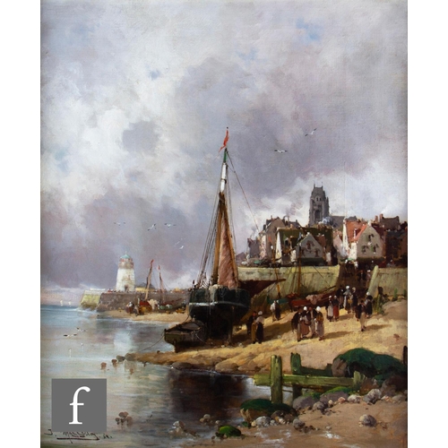 2 - JEAN MAZZELLA (FRENCH, LATE 19TH CENTURY) - A French coastal scene with beached fishing boats, oil o... 