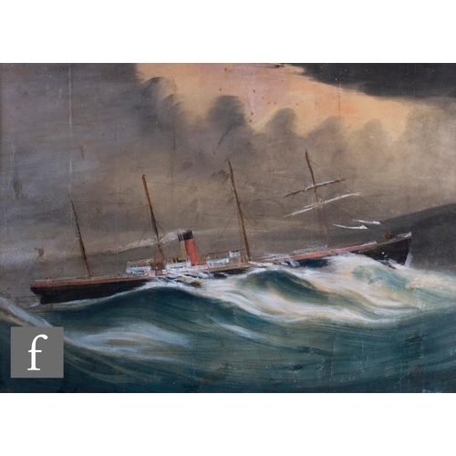 22 - ENGLISH SCHOOL (LATE 19TH CENTURY) - A steamship caught in a heavy swell, watercolour and body colou... 