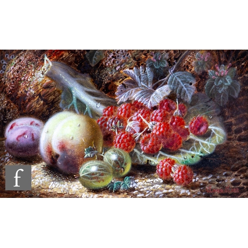 34 - OLIVER CLARE (1853-1927) - A peach and raspberries on a mossy bank, oil on board, signed, framed, 13... 