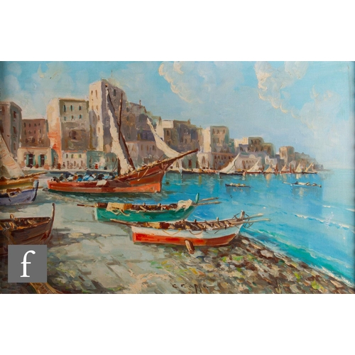 35 - CARLO CIAPPA (ITALIAN, 1890-1970) - A Mediterranean harbour, oil on canvas, signed, framed, 40cm x 5... 