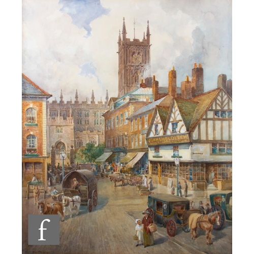 66 - GEORGE PHOENIX (1863–1935) - St. Peter's Church and market, Wolverhampton, watercolour, signed, fram... 