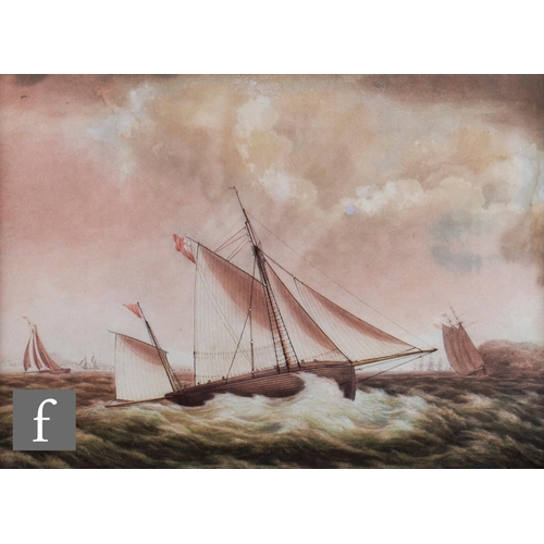 76 - ENGISH SCHOOL (EARLY 19TH CENTURY) - A cutter and other vessels off a headland, watercolour, framed,... 