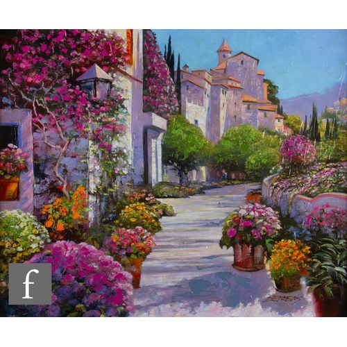 56 - HOWARD BEHRENS (AMERICAN, 1933-2014) - A Mediterranean terrace, hand embellished giclee print, signe... 