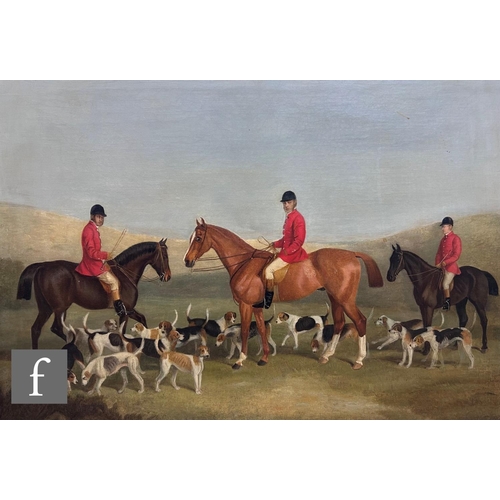 47 - MANNER OF JAMES LODER OF BATH - The Hunt Meet, oil on canvas, framed, 57cm x 79cm, frame size 68cm x... 