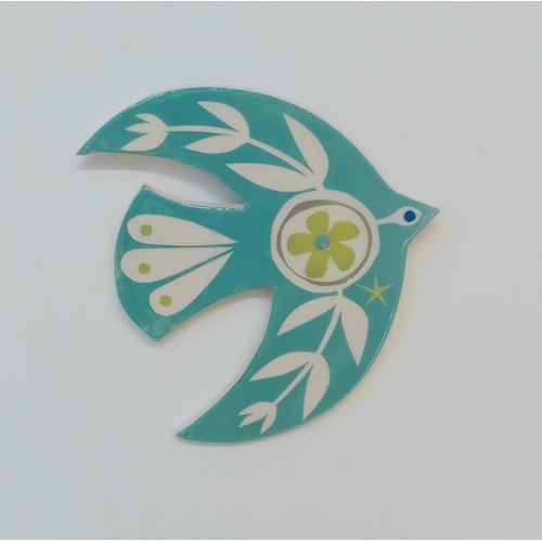 227 - Alice Gare (Ceramic Artist at Welcombe Pottery) - Ceramic dove wall plaque (blue/green).