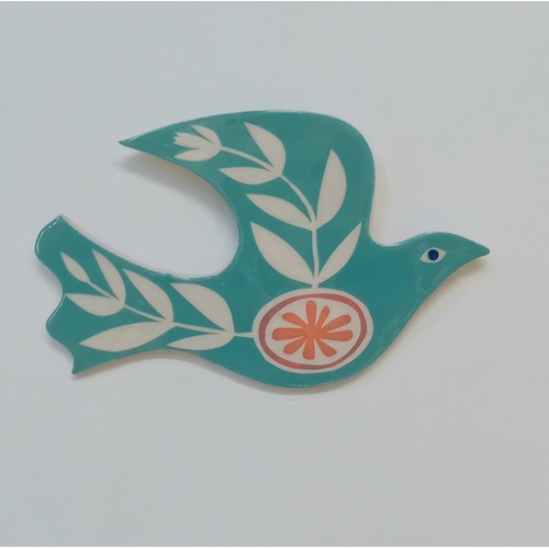 226 - Alice Gare (Ceramic Artist at Welcombe Pottery) - Ceramic dove wall plaque (blue/orange).