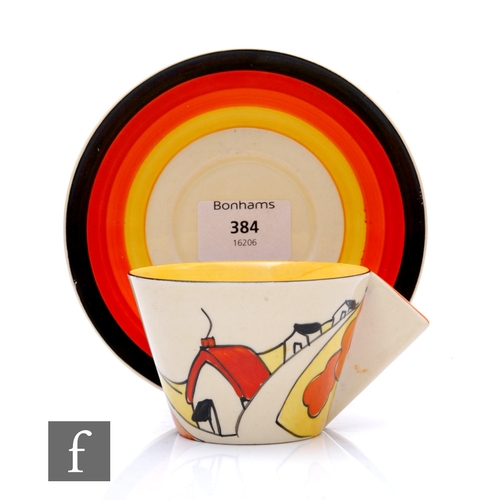 177 - Clarice Cliff - House & Bridge - A Conical tea cup and saucer circa 1931, hand painted with a st... 