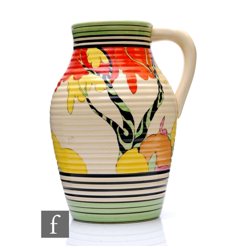 186 - Clarice Cliff - Honolulu - A single handled Lotus jug circa 1932, hand painted with a stylised tree ... 