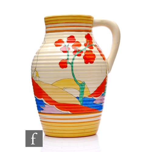 187 - Clarice Cliff - Bridgewater - A single handled Lotus jug circa 1934, hand painted with a stylised ri... 