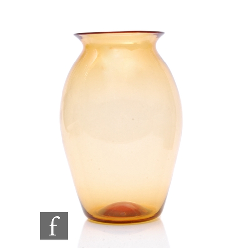 662 - Keith Murray - Stevens & Williams - A 1930s glass vase of ovoid form with everted rim, all in am... 