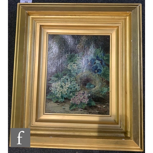 59 - OLIVER CLARE (1852-1927) - Bird's nest and spring blossom, oil on canvas, signed and dated '91, fram... 