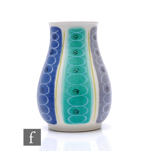 775 - Poole Pottery - A 1950s Freeform shape 266 vase of baluster form, painted with horizontal stacked el... 