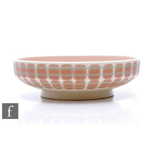 777 - Poole Pottery - A 1950s Freefrom shape 345 bowl, circular footed form, painted with double band of s... 