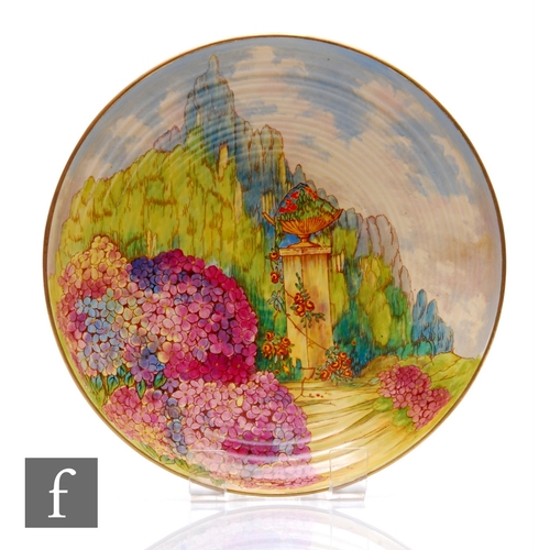 648 - Grimwades Royal Winton - An Art Deco pedestal dish, circa 1935, hand painted in the Garden Terrace p... 