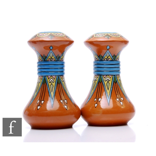 18 - Unattributed maker - A pair of Secessionist vases, circa 1900, of waisted form, tube line decorated ... 