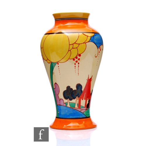 200 - Clarice Cliff - Summerhouse - A large shape 14 Mei Ping vase circa 1932, hand painted with a double ... 