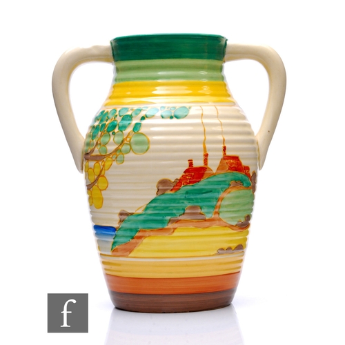 205 - Clarice Cliff - Secrets - A single handled Lotus jug circa 1933, hand painted with a stylised tree a... 