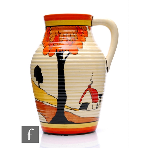 207 - Clarice Cliff - House & Bridge - A single handled Lotus jug circa 1931, hand painted with a styl... 